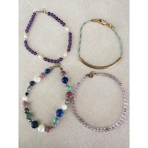 Bundle lot of 4 14kt gold filled semiprecious gemstones beads beaded bracelets